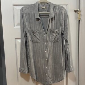 Altar'd State Gray Pinstripe Casual Shirt